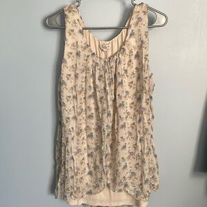 Bellambia floral silk tank crème colored dusty blue and mauve florals delicate